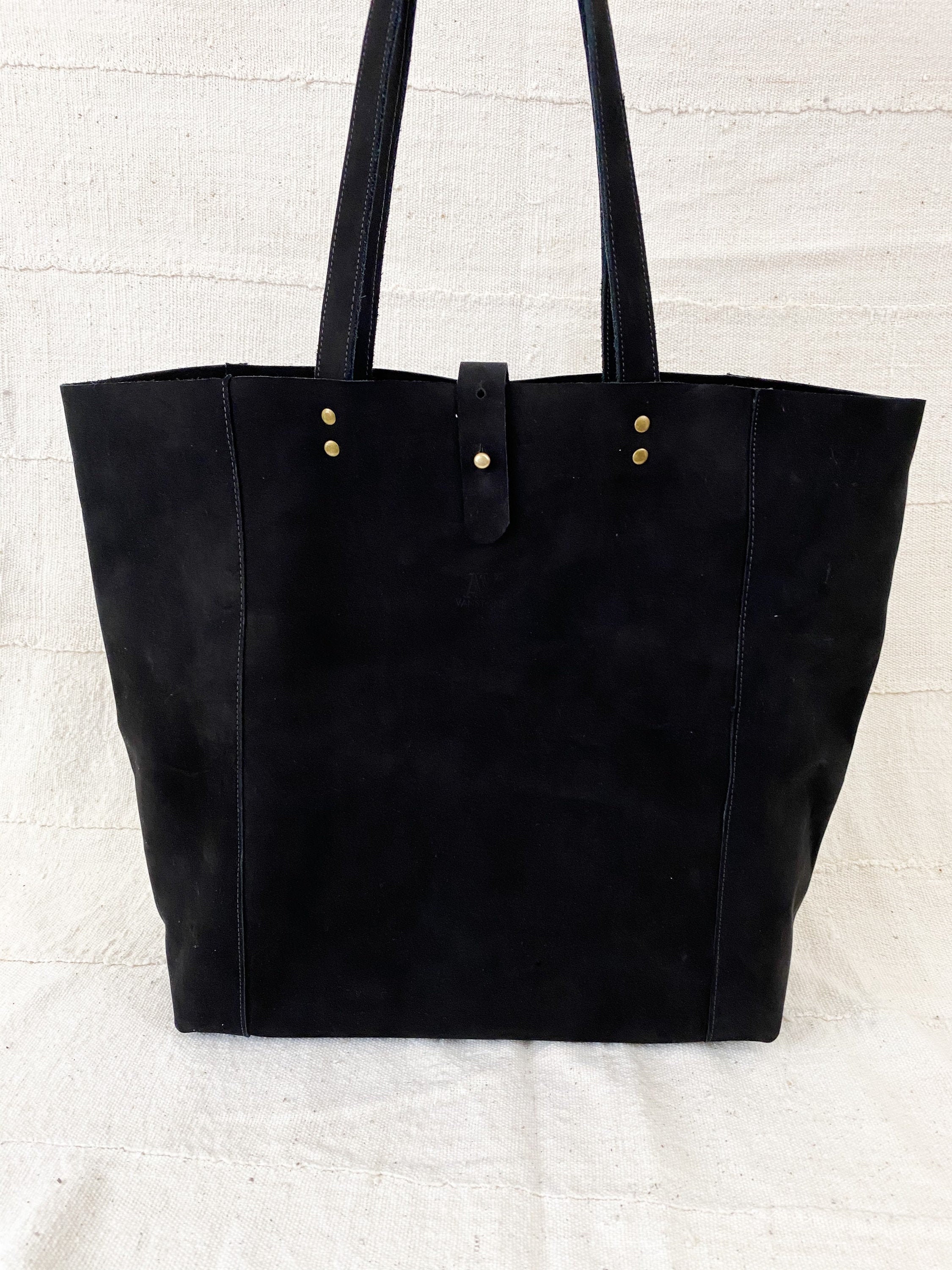 Handmade Leather Tote Bag Boho Leather Purse Natural Shoulder Bag Black ...