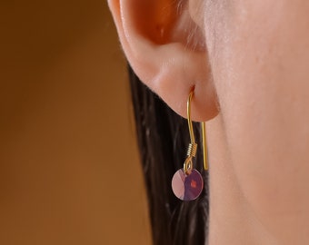 Swarovski Geometric Earrings, 925 Sterling Silver Round Earrings, Minimalist Women Dangle Earrings, Dainty Jewelry, Anniversary Gift