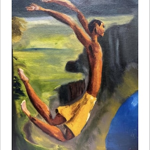 Original Giclee Print: Man Jumping into Water in Yellow Swim Trunks - Perfect gift for beach lovers - Archival Museum Quality - XyanxRStudio