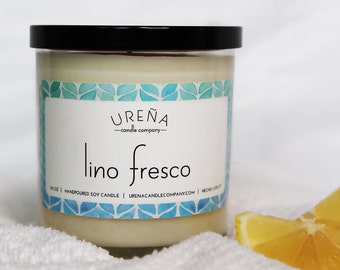Odor Eliminating Candle - fresh linen - hand poured scented candle - hand made 100% soy candle - 8.5 ounces - pet odor eliminator