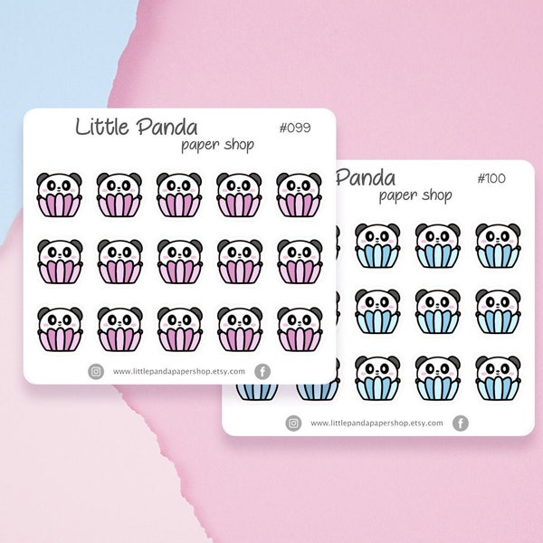 Panda CupcakePlanner Stickers - Autocollant de planificateur mignon pour planificateur, journal, journal, Kawaii Planner Stickers Planner Sticker Sheet 099, 100