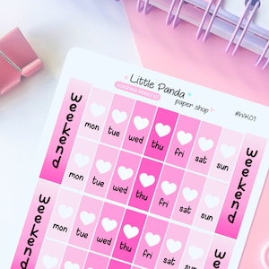 Kit d'autocollants pour agenda de 4 semaines Pink in Love Hobonichi Weeks Daily - Stickers mignons pour agenda, Hobonichi - Stickers kawaii pour agenda - WK01