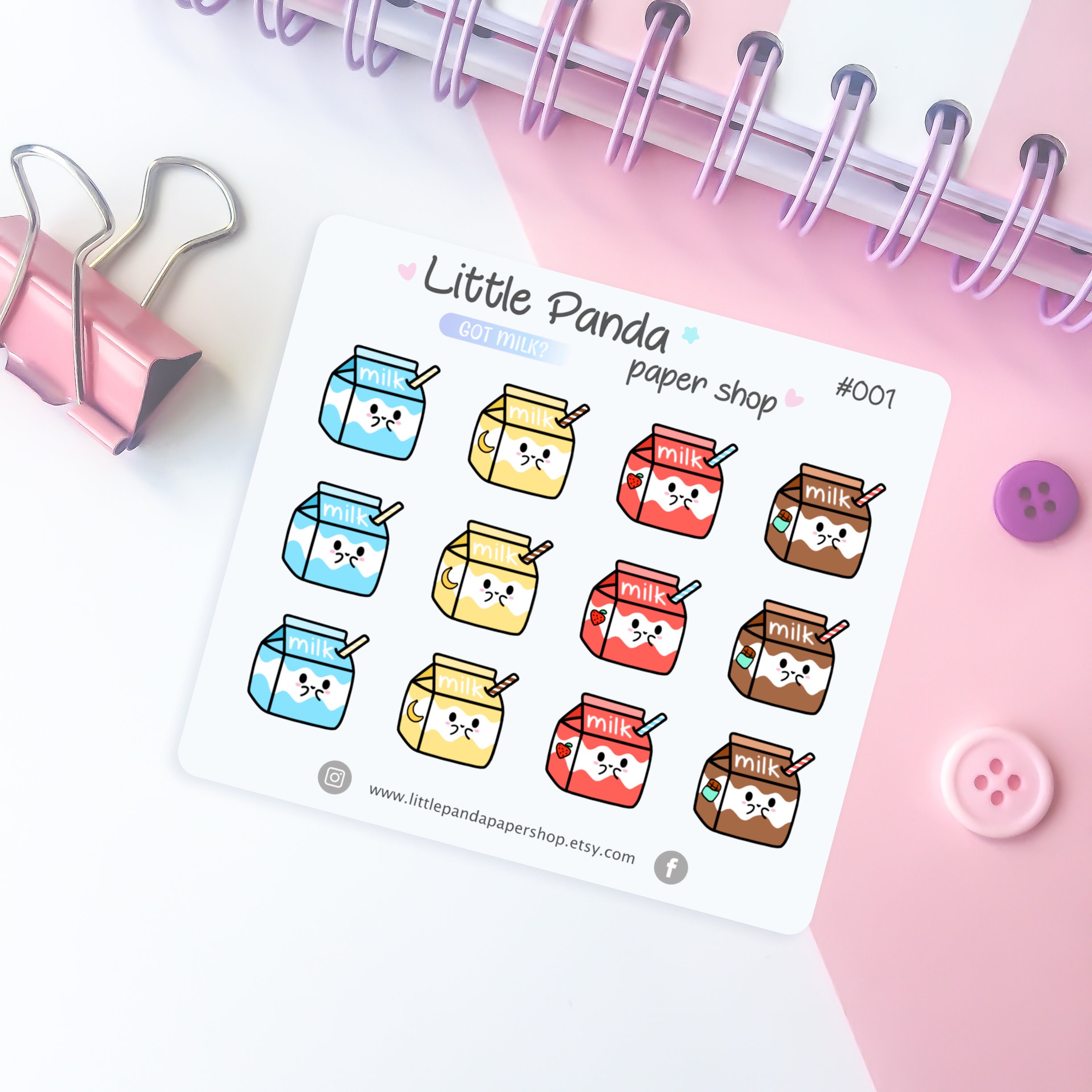 Milk Cartons Planner Stickers – Cute Planner Stickers for Planners,  Journal, Diary – Kawaii Planner Stickers – Planner Sticker Sheet - 001