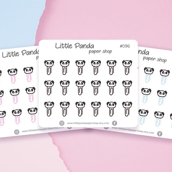 Panda Clips Planner Stickers - Autocollant de planificateur mignon pour planificateur, journal, journal, autocollants de planificateur Kawaii Feuille d’autocollants de planificateur 096, 097, 098