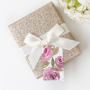 Handmade Watercolor Flower Gift Tags with Ribbon - Set of 8