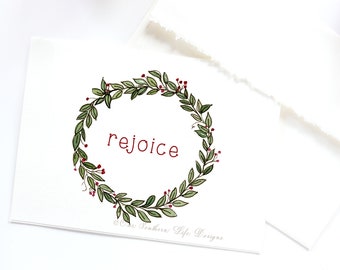 Christmas Cards| Watercolor Wreath Christmas Cards| Holiday Cards| Set of 8 Wreath Cards with Envelopes
