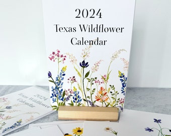 2024 Desk Calendar, Texas Wildflower Calendar, 5 x 7 inch Watercolor Flower Calendar with stand