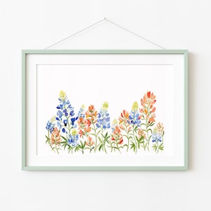 Watercolor Wildflower Art,  Texas Wildflowers, Bluebonnets, Indian Paintbrush