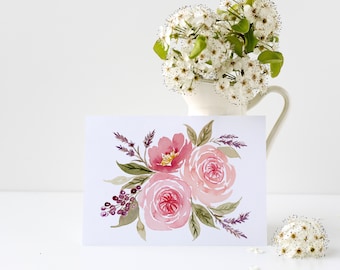 Watercolor Rose Floral Card Set| 6 Assorted A6 Note Card Size Greeting Cards, blank inside| 2 of each Watercolor Rose Design
