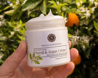 Neroli and Argan Oil Organic Moisturizer for Hands and Body with Hemp Seed Oil and Aloe Vera (4 oz)