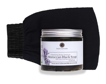 Moroccan Black Soap with Lavender Spa Set with Kessa Mitt | Soap Gift Set