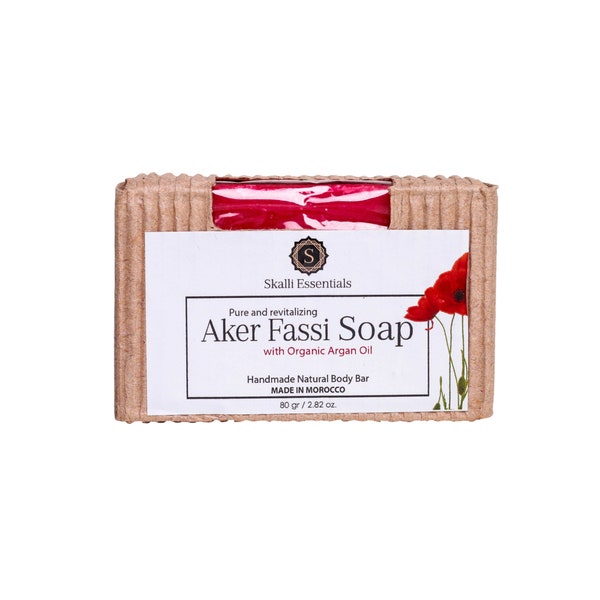 Reines marokkanisches Arganöl, handgefertigte Seife mit Aker Fessi Pflanzenpulver | Vegane Gesichtsseife mit Mohnextrakt und Granatapfelrinde