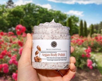 Organic Whipped Body Scrub with Rose Essential Oil and Moroccan Argan Oil | Natural Body Scrub for Face and Body