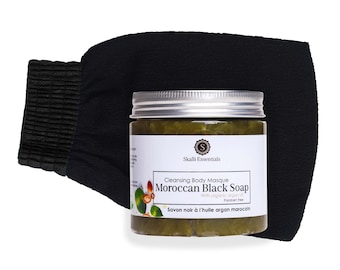 Moroccan Black Soap with Argan Oil Spa Set with Exfoliating Glove Included | Hammam Set for Soft Skin | Spa Gift Set
