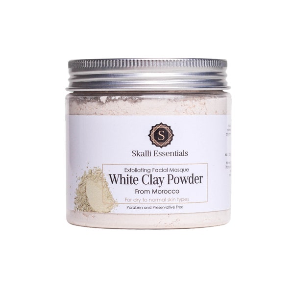 Moroccan White Clay Powder Facial Mask | Clay Face Mask | Skin Treatment Mask for Dry to Normal Skin | Kaolin Clay Mask | Spa Gift