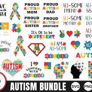 Autism Awareness Bundle SVG, PNG, JPG Digital Cut File, Instant Download, Commercial Use, Autism Quote, Autism Logo, Jigsaw, Aspergers image 1