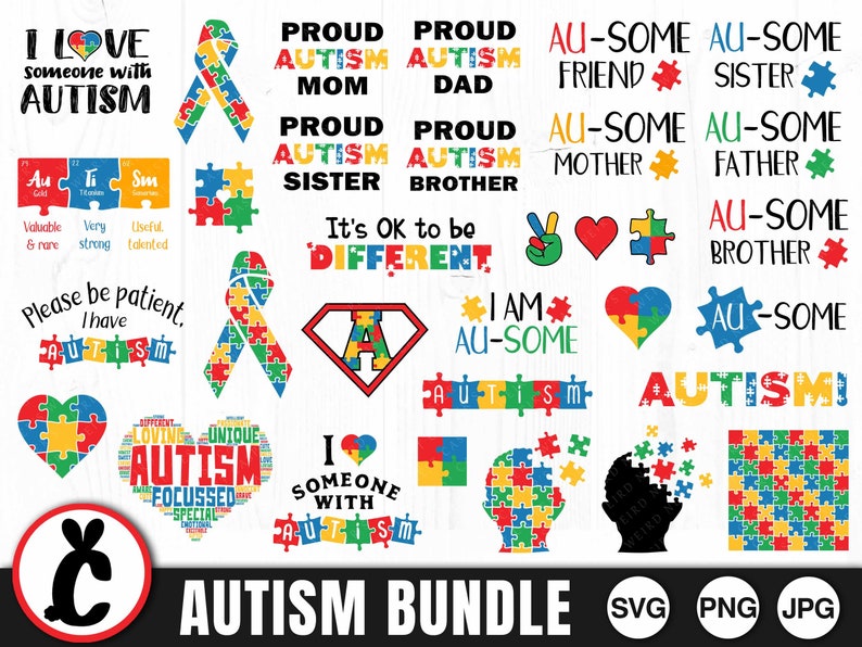 Autism Awareness Bundle SVG, PNG, JPG Digital Cut File, Instant Download, Commercial Use, Autism Quote, Autism Logo, Jigsaw, Aspergers image 1