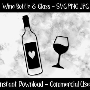 Bouteille de vin + verre - SVG, PNG, JPG, fichiers numériques (téléchargement instantané, utilisation commerciale autorisée)