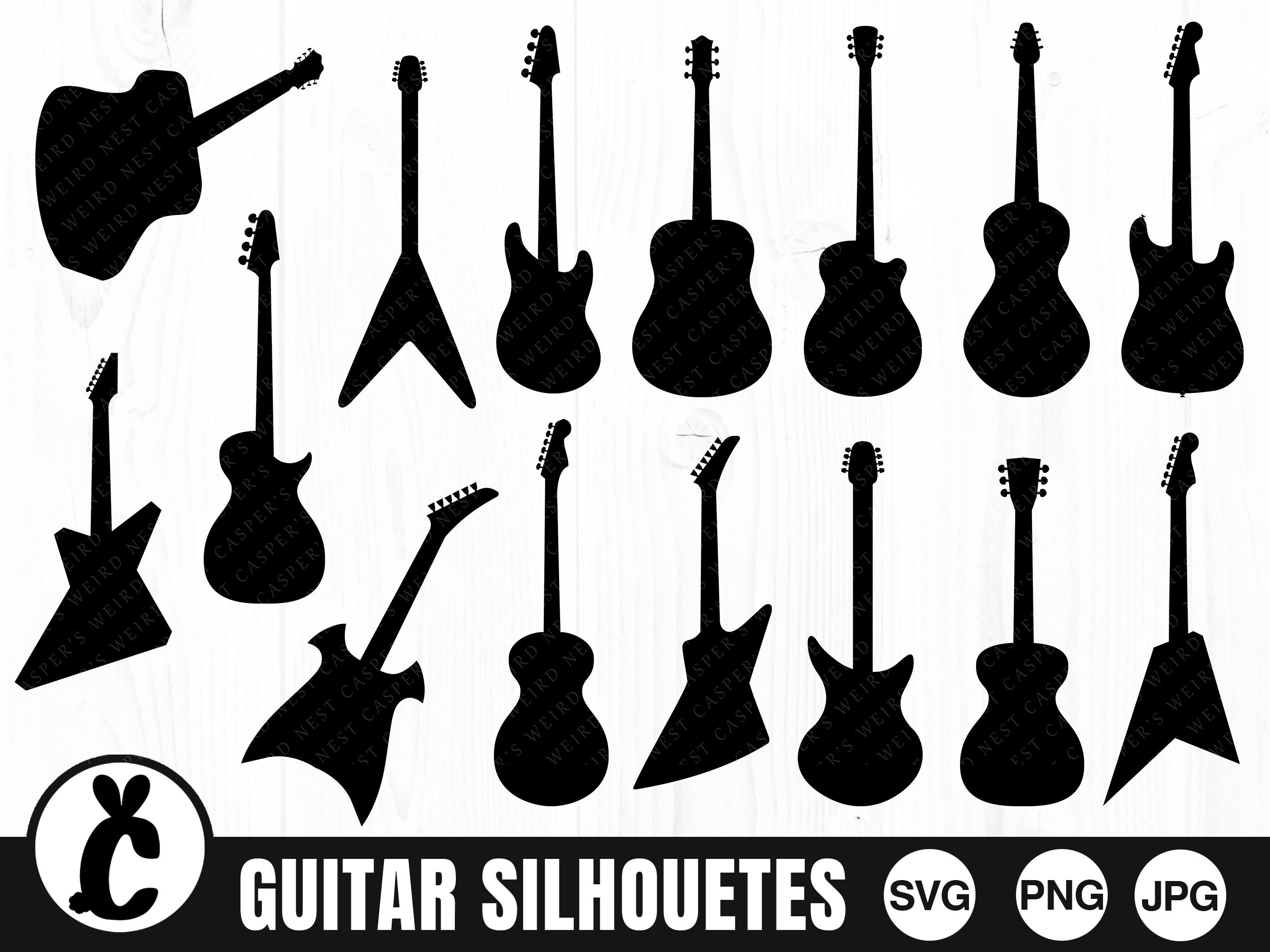 Guitar Silhouettes SVG PNG JPG Digital Cut Files Etsy Ireland