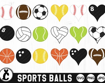 Sport Balls, SVG, PNG, Layered Svg, Digital Cut File, Instant Download, Commercial Use, Split Ball, Files for Cricut, Football Heart, Soccer