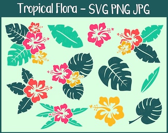 Tropical Flora Bundle - SVG, PNG, JPG, digital cut files - Commercial Use, Instant Download, Transparent Background, Files for Cricut