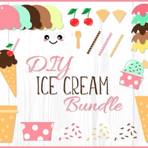 Customisable Ice Cream Bundle - SVG, PNG, JPG, digital cut file - Commercial Use - Instant Download - Transparent Background - Icecream Cone