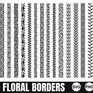 花のボーダー、SVG、PNG、JPG、デジタルカットファイル、商用利用、即時ダウンロード、花のライン、ボーダーライン、SVG バンドル、カットファイル、シルエット