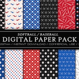 Softball Patterns - Seamless Pattern, JPG, PNG, Commercial use, Digital Pattern, Scrapbook Paper, Baseball Patterns, Instant Download, Bat