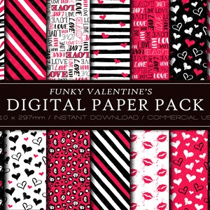 Funky Love, Digital Paper - PNG, JPG - Commercial use, Instant Download, Digital Pattern, Valentines Pattern, Digital Scrapbook, Date Night