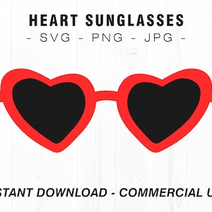 Óculos de sol em formato de coração, SVG, PNG, JPG, uso comercial, arquivos de corte digital, fundo transparente, download instantâneo, óculos de sol svg, óculos