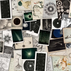 Printable Vintage Astrology Themed Ephemera - JPG - Instant download, Print at Home, Junk Journal, Scrapbooking Kit, Space Ephemera, Vintage