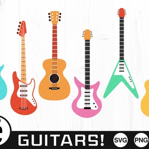 Gitarenbundel - SVG, PNG, JPG - digitaal snijbestand, commercieel gebruik, directe download, bestand voor Cricut, elektrische gitaar, akoestische gitaar, schattig