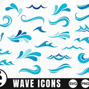 Wave Icons - SVG, PNG, JPG - Digital Cut File, Commercial Use, Instant Download, Ready to Cut, Wave Svg, Splash Svg, Water Drop, Tidal Wave