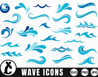 Wave Icons - SVG, PNG, JPG - Digital Cut File, Commercial Use, Instant Download, Ready to Cut, Wave Svg, Splash Svg, Water Drop, Tidal Wave