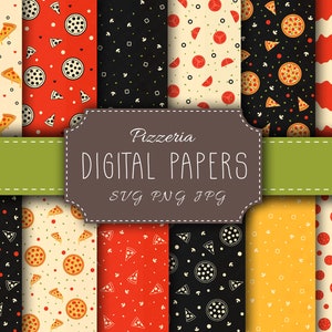 Pizzeria Digital Papers - PNG, JPG, SVG - Commercial use, Instant Download, Digital Pattern, Pizza Pattern, Scrapbook Paper, Pepperoni,Italy