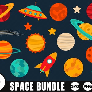 Space Bundle, SVG PNG JPG, Digital Cut File, Commercial Use, Instant Download, Planet Svg, Rocket Ship, Saturn Svg, Shooting Star, Space Svg
