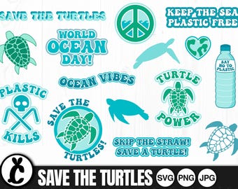 Save the Turtles - SVG, PNG, JPG, Digital Cut Files - Commercial Use, Instant Download, Eco Decal, Turtle Svg, Save Plastic, Recycle Svg