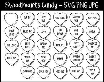 Conversation Hearts - SVG, PNG, JPG, Valentines Candy, Commercial Use, Instant Download, File for Cricut, Candy Svg, Line Drawing, Candy Svg