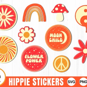 Lot hippie - SVG, PNG, JPG, impression à la maison, usage commercial, téléchargement immédiat, fichier pour Cricut, prêt à découper, rétro, enfant lune, enfant sauvage