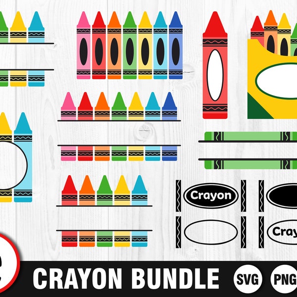 Crayon Bundle - SVG, PNG, JPG, Crayon Monograms, Digital Download, Ready to Cut, File for Cricut, Commercial Use, Transparent Background