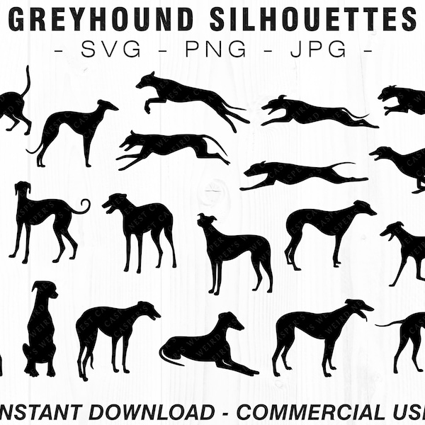 Greyhound Dog Silhouette Bundle, SVG, PNG, JPG, digital cut files, Commercial Use, Transparent Background, Instant Download, Ready to cut