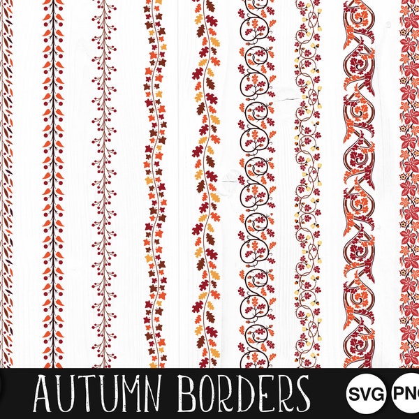 Herbst Bordüren, SVG, PNG, JPG, digitale Schnittdatei, kommerzielle Nutzung, Sofortiger Download, Florale Linie, Border Line, Svg Bundle, Cut File