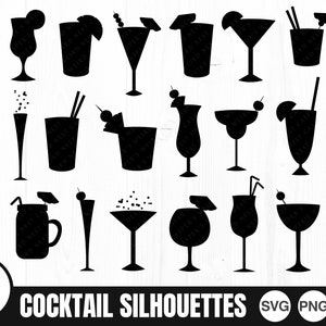 Silhouette di cocktail, SVG, PNG, JPG, file di taglio digitale, download immediato, uso commerciale, file per Cricut, pronti per il taglio, cocktail Svg, bevanda