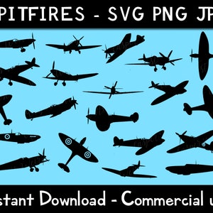 Spitfire Silhouettes - SVG, PNG, JPG - Digital Cut Files, Commercial Use, Instant Download, Ready to cut, Files for Cricut, Cutting Files
