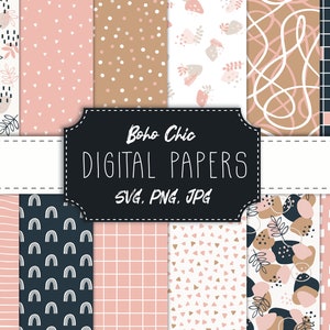 Boho Pattern Bundle - PNG, JPG, SVG - Commercial use, Instant Download, Digital Pattern, Bohemian Pattern, Scrapbook Paper, Seamless Pattern
