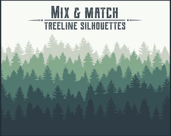 5 Unique Treeline Silhouettes - SVG PNG JPG - Transparent Background - Commercial Use - Instant Download - Tree Line svg, Forest Background