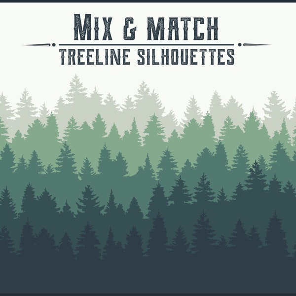 5 Unique Treeline Silhouettes - SVG PNG JPG - Transparent Background - Commercial Use - Instant Download - Tree Line svg, Forest Background