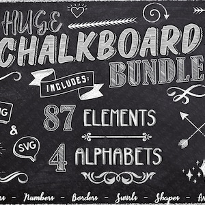 Schoolbordbundel: digitaal snijbestand SVG en png (geen lettertype), commercieel gebruik, schoolbord, krijtletter, krijt-svg, letters en cijfers, alfabet