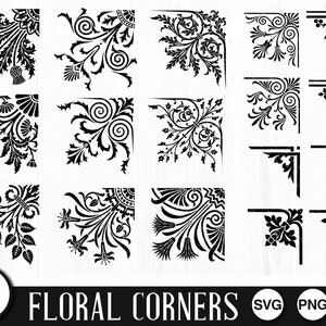 Floral Corners, SVG, PNG, JPG, Digital Cut File, Commercial Use, Instant Download, Transparent Background, Floral Decal, Svg Bundle, Thistle
