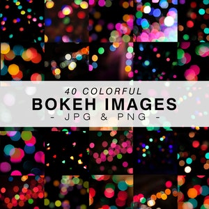 Paquete de imágenes con efecto Bokeh colorido: PNG y JPG: uso comercial: descarga instantánea: superposiciones de efecto Bokeh claro: iluminación borrosa: superposición de destellos